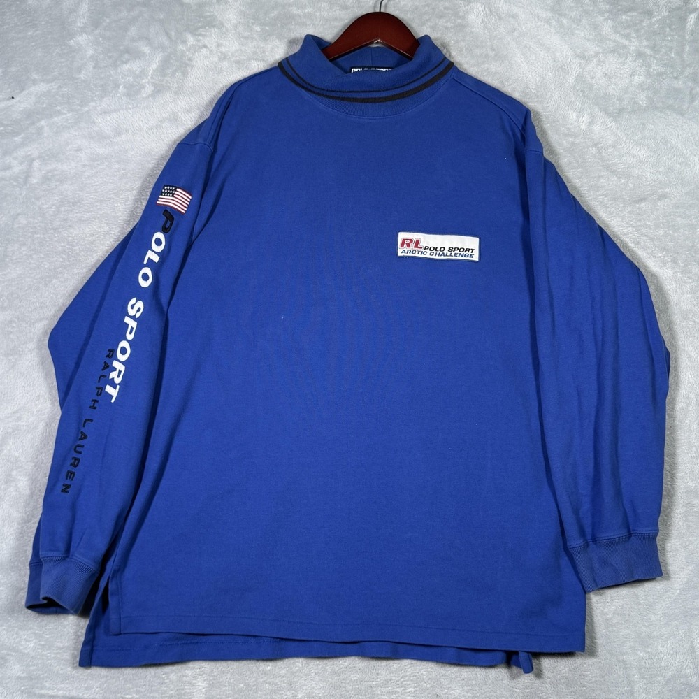 Vintage Polo Sport Ralph Lauren Sweater Men XXL Blue Arctic Challenge Turtleneck